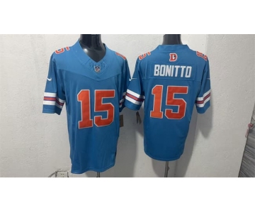 Men's Denver Broncos #15 Nik Bonitto Blue F.U.S.E. With Patch Throwback Vapor Limited Football Stitched Jersey