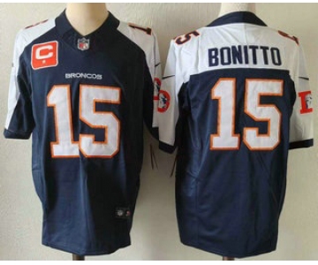Men's Denver Broncos #15 Nik Bonitto Navy Blue C Patch Thanksgiving FUSE Vapor Jersey