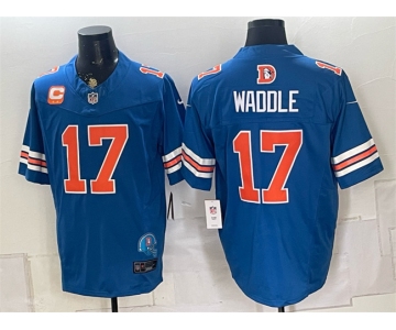 Men's Denver Broncos #17 Jaylen Waddle Blue F.U.S.E. With 2-Star C Patch Throwback Vapor Limited Football Stitched Jersey