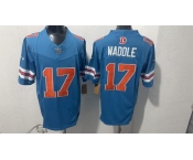 Men's Denver Broncos #17 Jaylen Waddle Blue F.U.S.E. With Patch Throwback Vapor Limited Football Stitched Jersey Men's Denver Broncos #17 Jaylen Waddle Blue F.U.S.E. With Patch Throwback Vapor Limited Football Stitched Jersey