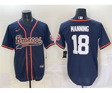 Men's Denver Broncos #18 Peyton Manning Navy Cool Base Stitched Baseball Jersey