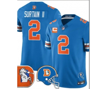 Men's Denver Broncos #2 Patrick Surtain II Blue F.U.S.E. With 2-Star C Patch Throwback Vapor Limited Football Stitched Jersey