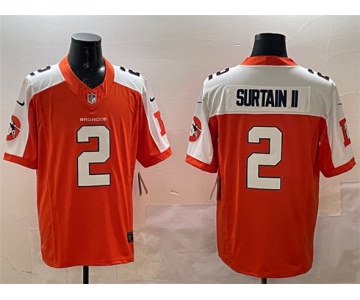 Men's Denver Broncos #2 Patrick Surtain II Orange White 2024 F.U.S.E. V2 Throwback Vapor Limited Alternate Stitched Jersey