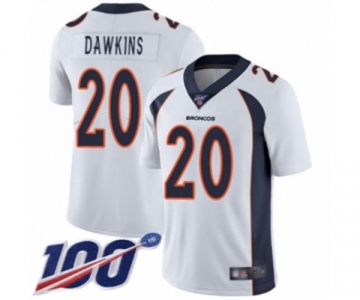 Men's Denver Broncos #20 Brian Dawkins White Vapor Untouchable Limited Player 100th Season Football Jersey