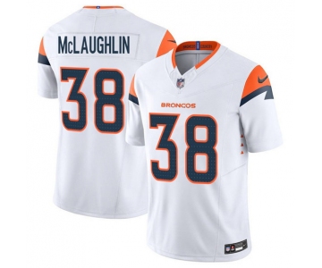 Men's Denver Broncos #38 Jaleel McLaughlin White 2025 F.U.S.E. Vapor Limited Football Stitched Jersey