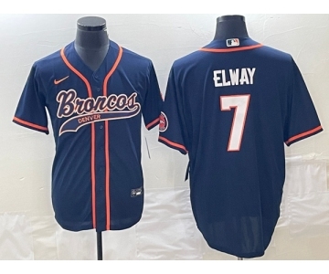 Men's Denver Broncos #7 John Elway Navy Cool Base Stitched Baseball Jersey