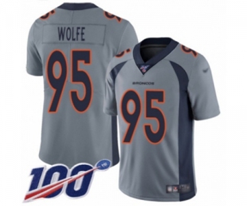Men's Denver Broncos #95 Derek Wolfe Limited Silver Inverted Legend 100th Season Football Jersey
