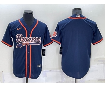 Men's Denver Broncos Blank Nvay Blue Stitched Cool Base Nike Baseball Jersey