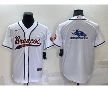 Men's Denver Broncos White Team Big Logo With Patch Cool Base Stitched Baseball Jersey