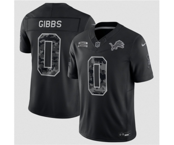 Men's Detroit Lions #0 Jahmyr Gibbs Black F.U.S.E. 2026 Salute to Service Limited Football Stitched Jersey