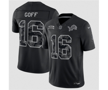 Men's Detroit Lions #16 Jared Goff Black F.U.S.E. 2026 Salute to Service Limited Football Stitched Jersey