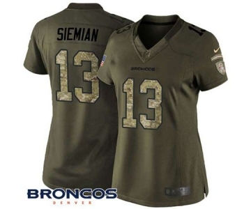 Women Nike Denver Broncos #13 Trevor Siemian Limited Green Salute to Service NFL Jersey