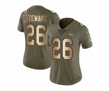 Women Nike Denver Broncos #26 Darian Stewart Limited Olive Gold 2017 Salute to Service NFL Jersey