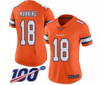 Women's Denver Broncos #18 Peyton Manning Limited Orange Rush Vapor Untouchable 100th Season Football Jersey