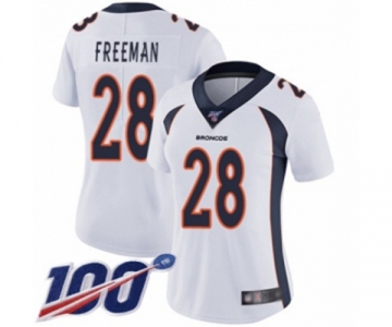 Women's Denver Broncos #28 Royce Freeman White Vapor Untouchable Limited Player 100th Season Football Jersey