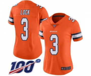 Women's Denver Broncos #3 Drew Lock Limited Orange Rush Vapor Untouchable 100th Season Football Jersey
