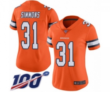 Women's Denver Broncos #31 Justin Simmons Limited Orange Rush Vapor Untouchable 100th Season Football Jersey