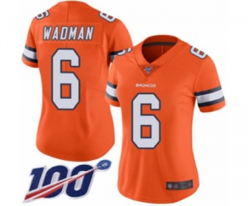 Women's Denver Broncos #6 Colby Wadman Limited Orange Rush Vapor Untouchable 100th Season Football Jersey