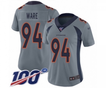 Women's Denver Broncos #94 DeMarcus Ware Limited Silver Inverted Legend 100th Season Football Jersey