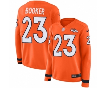 Women's Nike Denver Broncos #23 Devontae Booker Limited Orange Therma Long Sleeve NFL Jersey