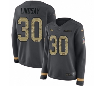 Women's Nike Denver Broncos #30 Phillip Lindsay Limited Black Salute to Service Therma Long Sleeve NFL Jersey