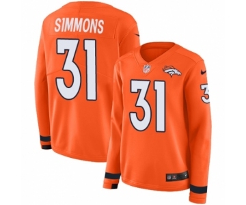 Women's Nike Denver Broncos #31 Justin Simmons Limited Orange Therma Long Sleeve NFL Jersey