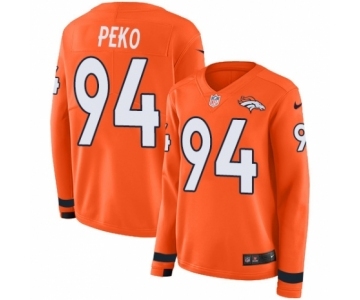 Women's Nike Denver Broncos #94 Domata Peko Limited Orange Therma Long Sleeve NFL Jersey