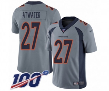 Youth Denver Broncos #27 Steve Atwater Limited Silver Inverted Legend 100th Season Football Jersey