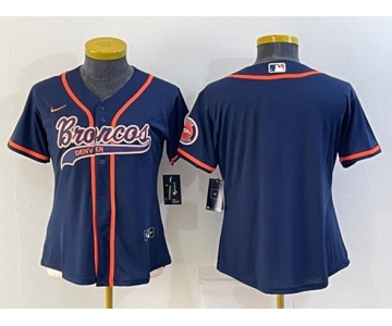 Youth Denver Broncos Blank Navy With Patch Cool Base Stitched Baseball Jersey