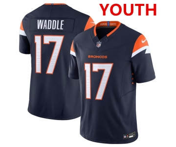 Youth Denver broncos #17 Jaylen Waddle navy 2026 f.u.s.e vapor untouchable limited stitched jersey