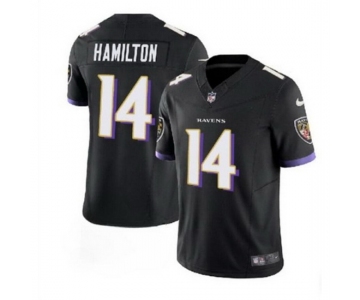 Men Baltimore Ravens #14 Kyle Hamilton Black 2023 F U S E Vapor Limited Stitched Jersey