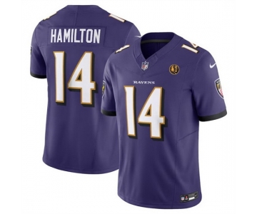 Men Baltimore Ravens #14 Kyle Hamilton Purple 2023 F U S E With John Madden Patch Vapor Limited Stitched Football Jersey