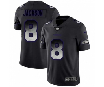 Men Baltimore Ravens #8 Lamar Jackson Black Smoke Fashion Limited Jersey