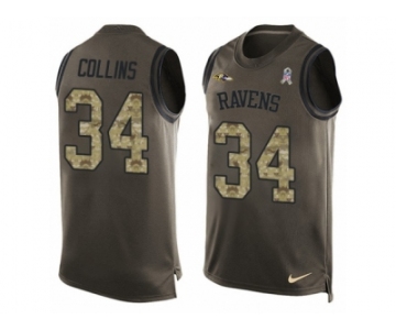 Men Nike Baltimore Ravens #34 Alex Collins Limited Green Salute to Service Tank Top NFL Jersey