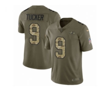 Men Nike Baltimore Ravens #9 Justin Tucker Limited Olive Camo Salute to Service NFL Jersey