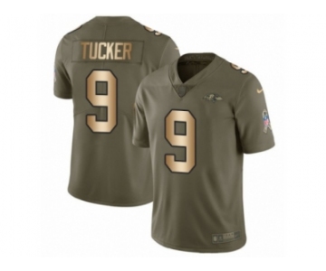 Men Nike Baltimore Ravens #9 Justin Tucker Limited Olive Gold Salute to Service NFL Jersey