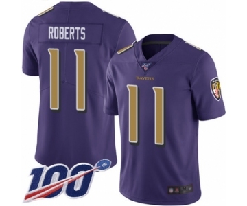 Men's Baltimore Ravens #11 Seth Roberts Limited Purple Rush Vapor Untouchable 100th Season Football Jersey