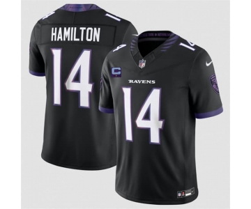 Men's Baltimore Ravens #14 Kyle Hamilton Black 2026 With 1-Star C Patch F.U.S.E. Alternate Vapor Limited Football Stitched Jersey