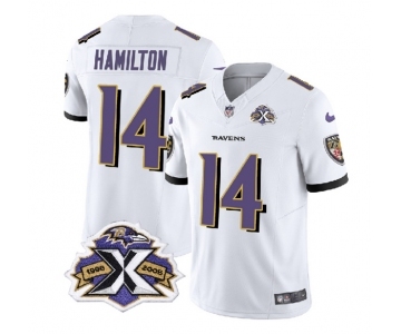 Men's Baltimore Ravens #14 Kyle Hamilton White 2023 F.U.S.E With Patch Throwback Vapor Limited Stitched Jersey