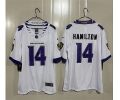 Men's Baltimore Ravens #14 Kyle Hamilton White 2026 Alternate Vapor Limited Football Stitched Jersey Men's Baltimore Ravens #14 Kyle Hamilton White 2026 Alternate Vapor Limited Football Stitched Jersey