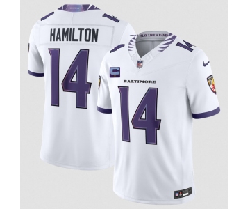 Men's Baltimore Ravens #14 Kyle Hamilton White 2026 With 1-Star C Patch F.U.S.E. Vapor Limited Football Stitched Jersey