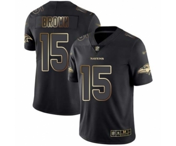 Men's Baltimore Ravens #15 Marquise Brown Black Gold Vapor Untouchable Limited Player Football Jersey