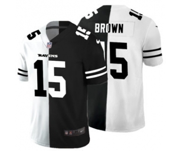 Men's Baltimore Ravens #15 Marquise Brown Black V White Peace Split Vapor Untouchable Limited Football Jersey