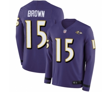 Men's Baltimore Ravens #15 Marquise Brown Limited Purple Therma Long Sleeve Football Jersey