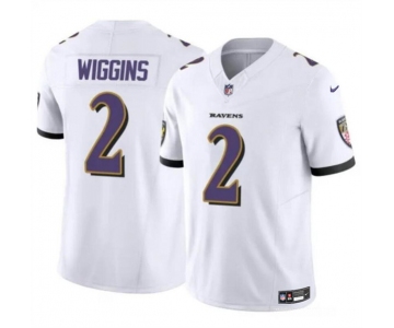 Men's Baltimore Ravens #2 Nate Wiggins White 2024 Draft F.U.S.E. Vapor Limited Football Jersey