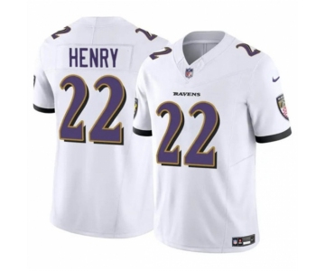 Men's Baltimore Ravens #22 Derrick Henry 2023 F.U.S.E. White Vapor Limited Football Stitched Jersey
