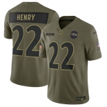 Men's Baltimore Ravens #22 Derrick Henry Olive 2025 Salute to Service Limited Football Stitched Jersey