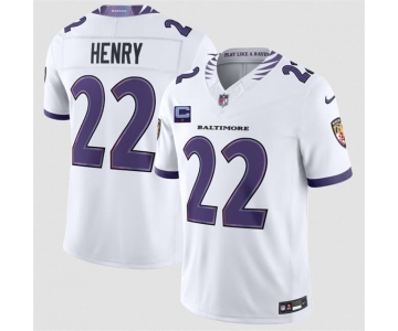 Men's Baltimore Ravens #22 Derrick Henry White 2026 With 1-Star C Patch F.U.S.E. Vapor Limited Football Stitched Jersey