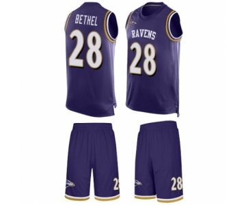Men's Baltimore Ravens #28 Justin Bethel Limited Purple Tank Top Suit Football Jersey