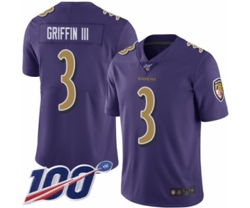 Men's Baltimore Ravens #3 Robert Griffin III Limited Purple Rush Vapor Untouchable 100th Season Football Jersey